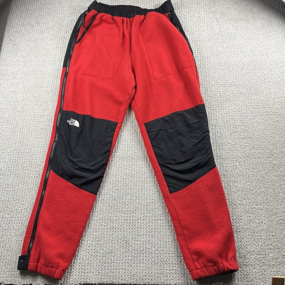 Vintage North Face Denali Fleece Pants Mens Large Red Black Full Zip Side Jogger